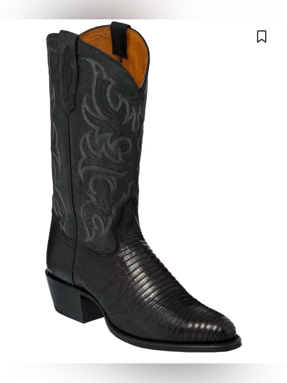 Tony Lama Black Genuine Lizard Western Boot Embroidered Shaft size 9EE BNWT